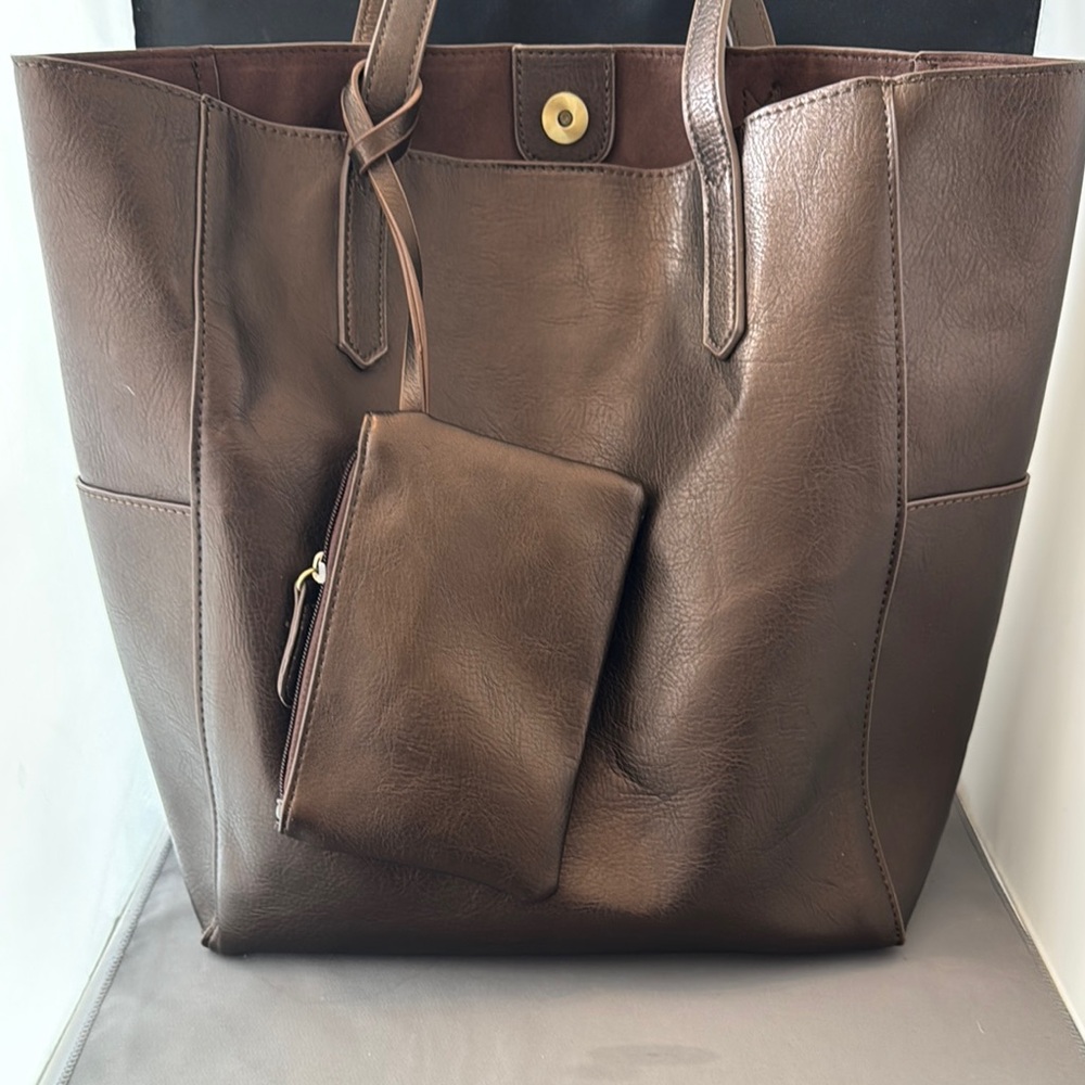Joy Susan Vegan Elegant‎ Brown Tote Bag with small coin purse